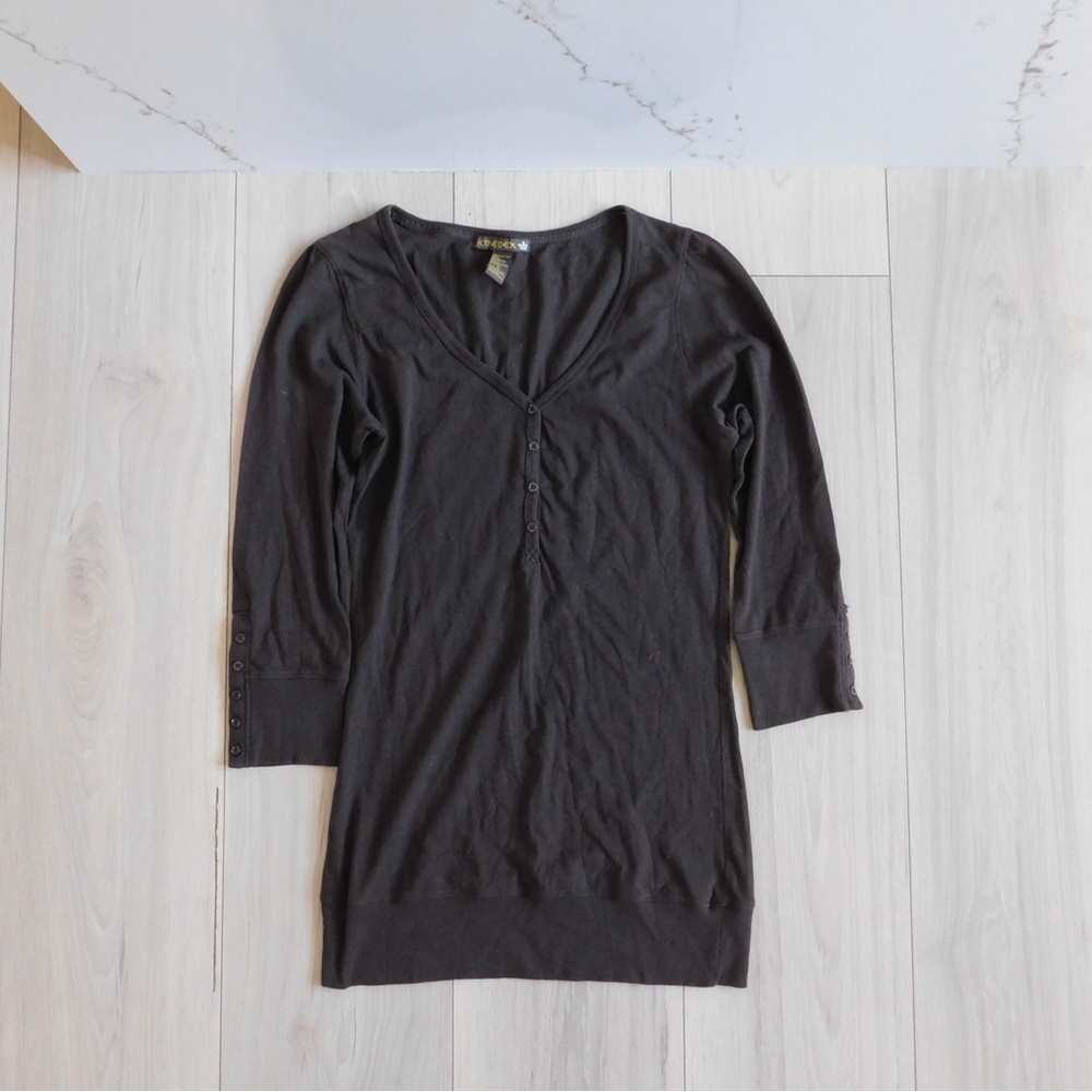 Forever 21 Dark Brown V-Neck Button Down Shirt - Picture 3 of 4
